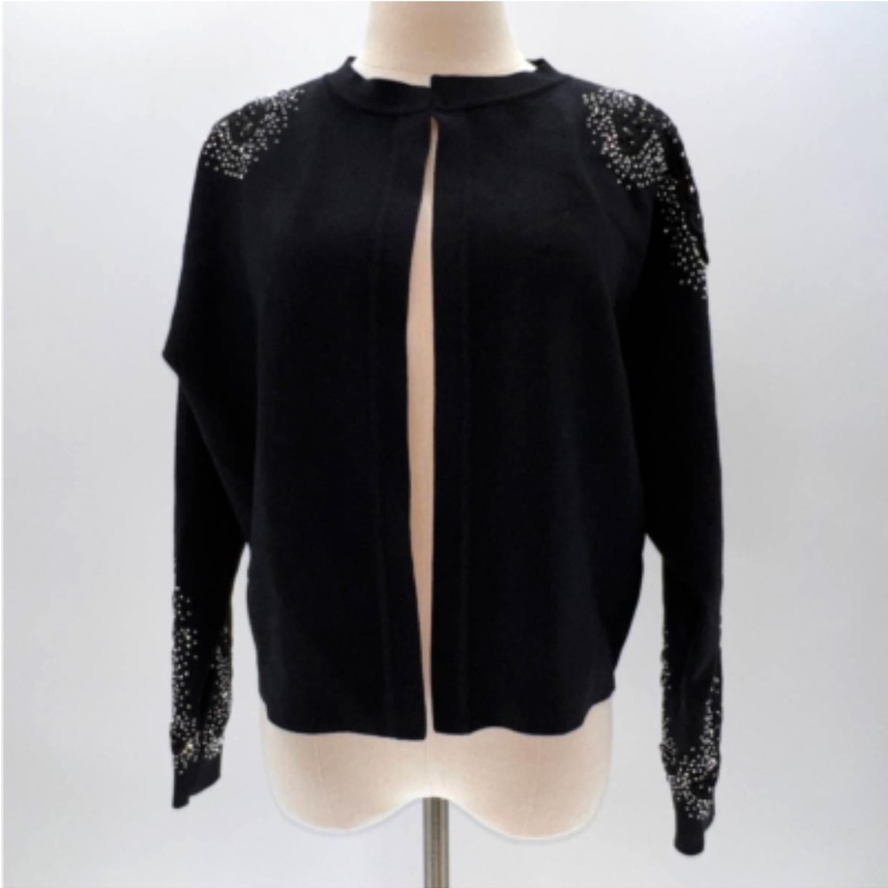 EXCELLENT LIKE NEW CONDITION LIV MILANO BLACK JEWELED WITH LACE CARDIGAN - Picture 2 of 6